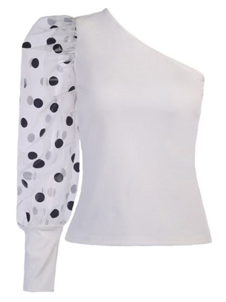 Blouse Polka Dot Sheer Puff Sleeves Tops Mssza