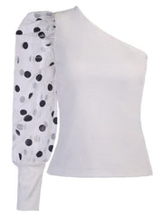 Blouse Polka Dot Sheer Puff Sleeves Tops Mssza