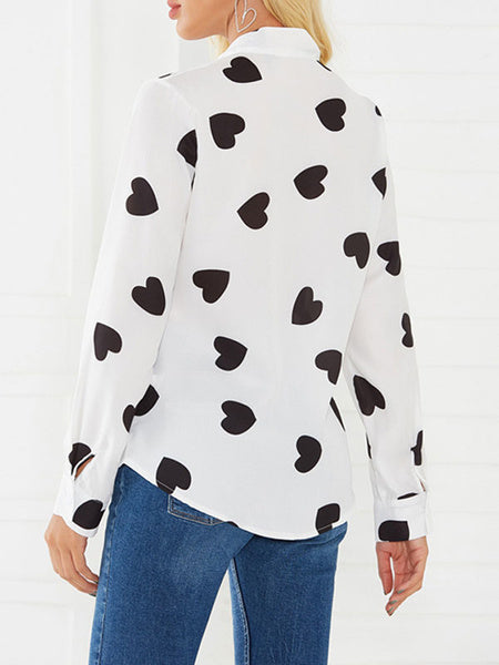 Blouse Polyester Stand Collar Layered Casual Geometric Lace Up Long Sleeves Tops Mssza