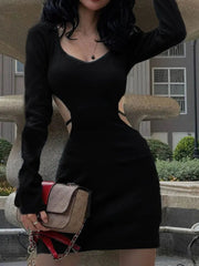 Spring Backless V Neck Lace Up Long Sleeve  Cut Out Dress Mssaz Desses