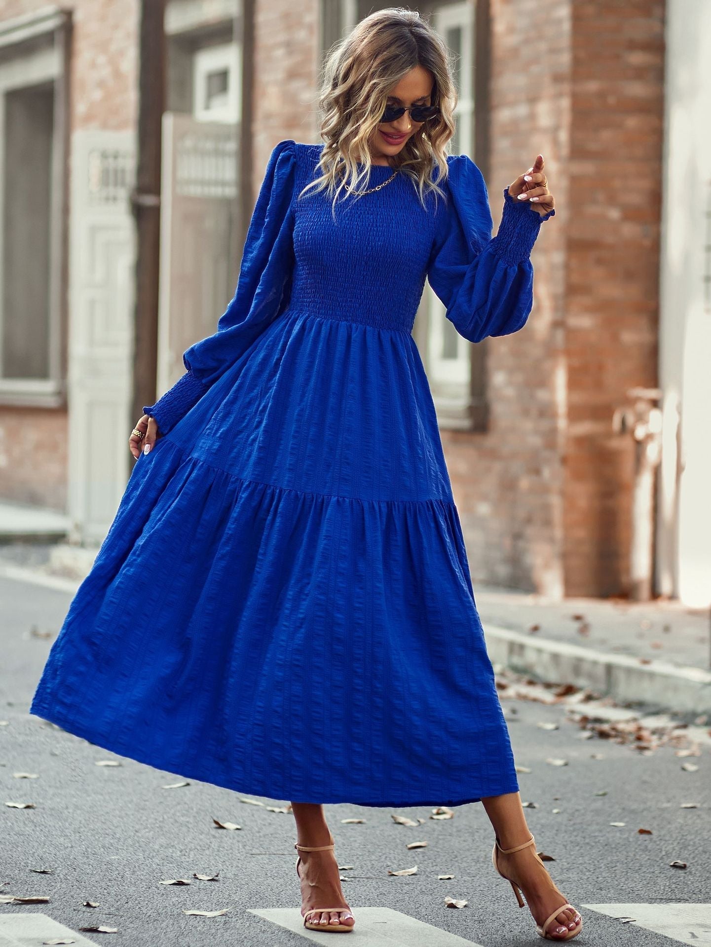 Bohemia A-line Solid Lantern Sleeve Maxi Dress Mssaz Desses