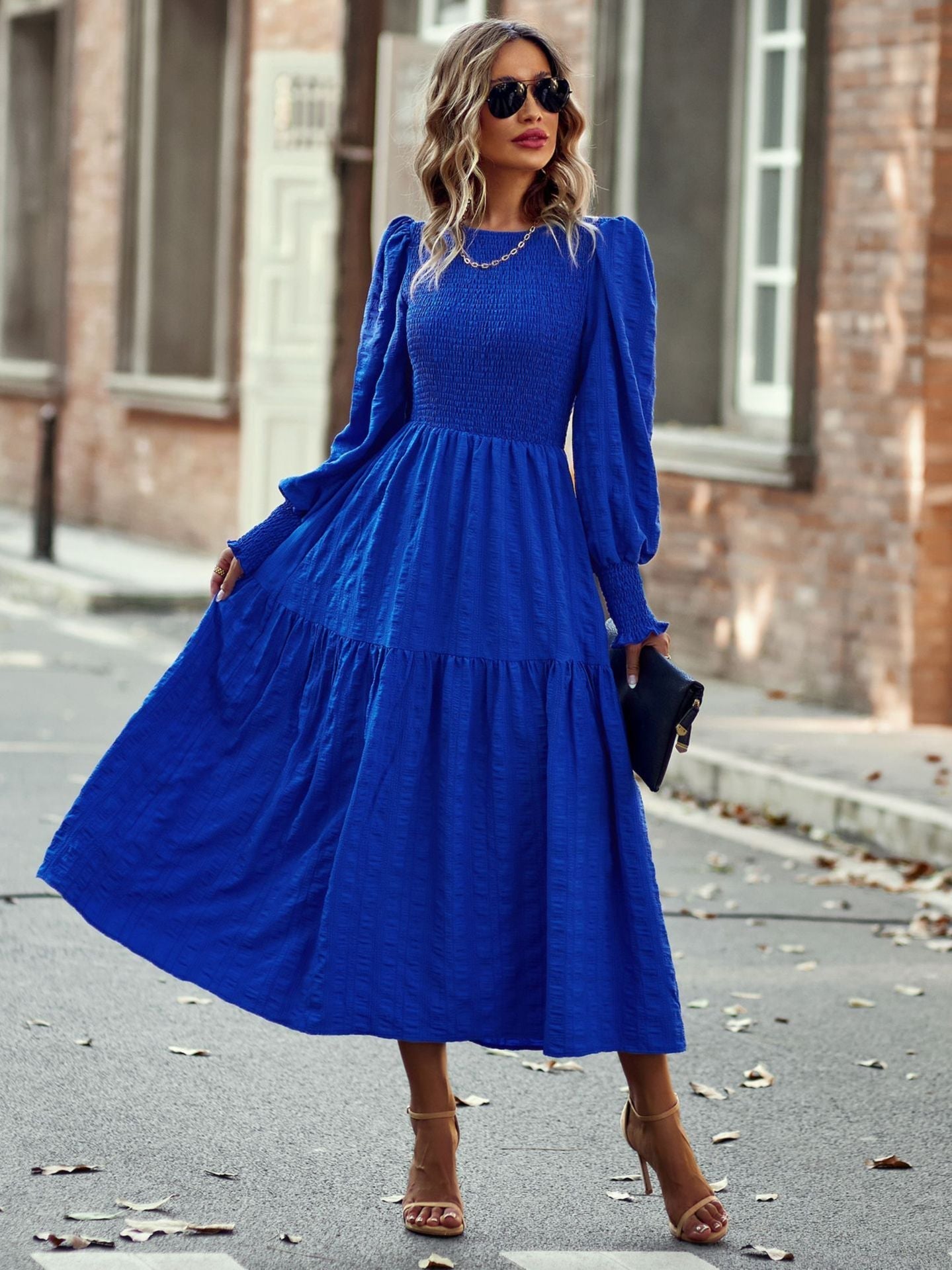 Bohemia A-line Solid Lantern Sleeve Maxi Dress Mssaz Desses
