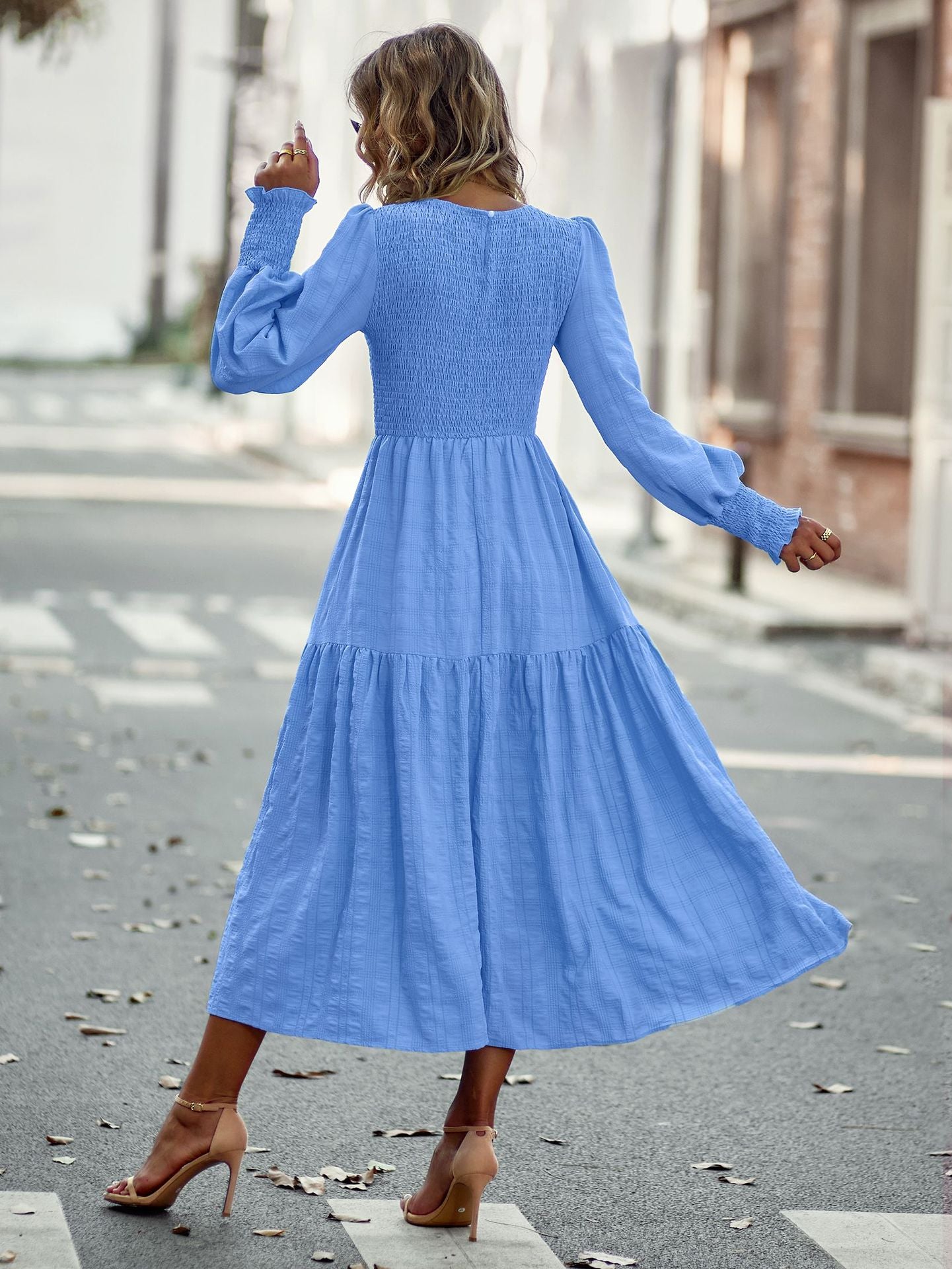 Bohemia A-line Solid Lantern Sleeve Maxi Dress Mssaz Desses
