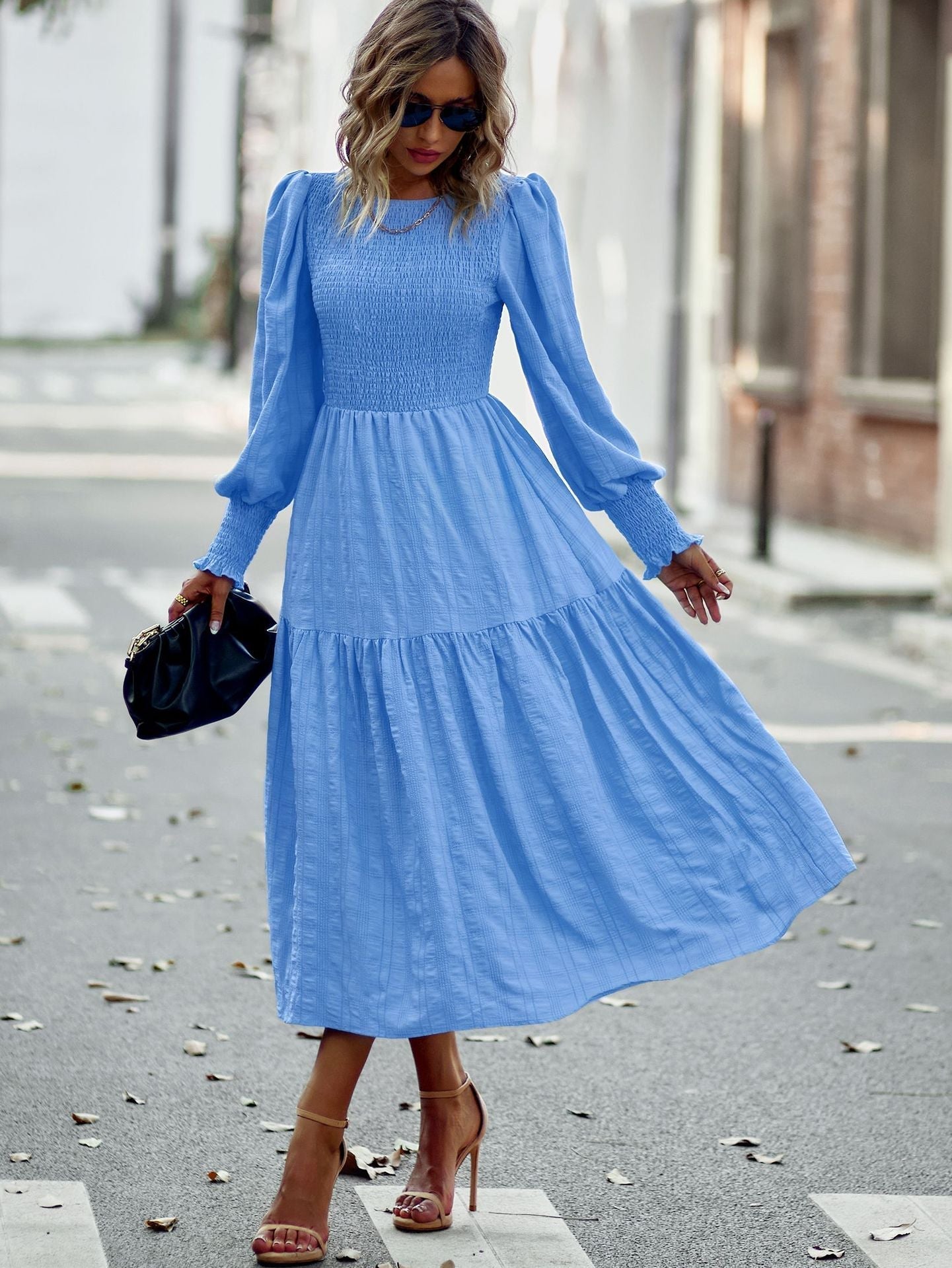Bohemia A-line Solid Lantern Sleeve Maxi Dress Mssaz Desses