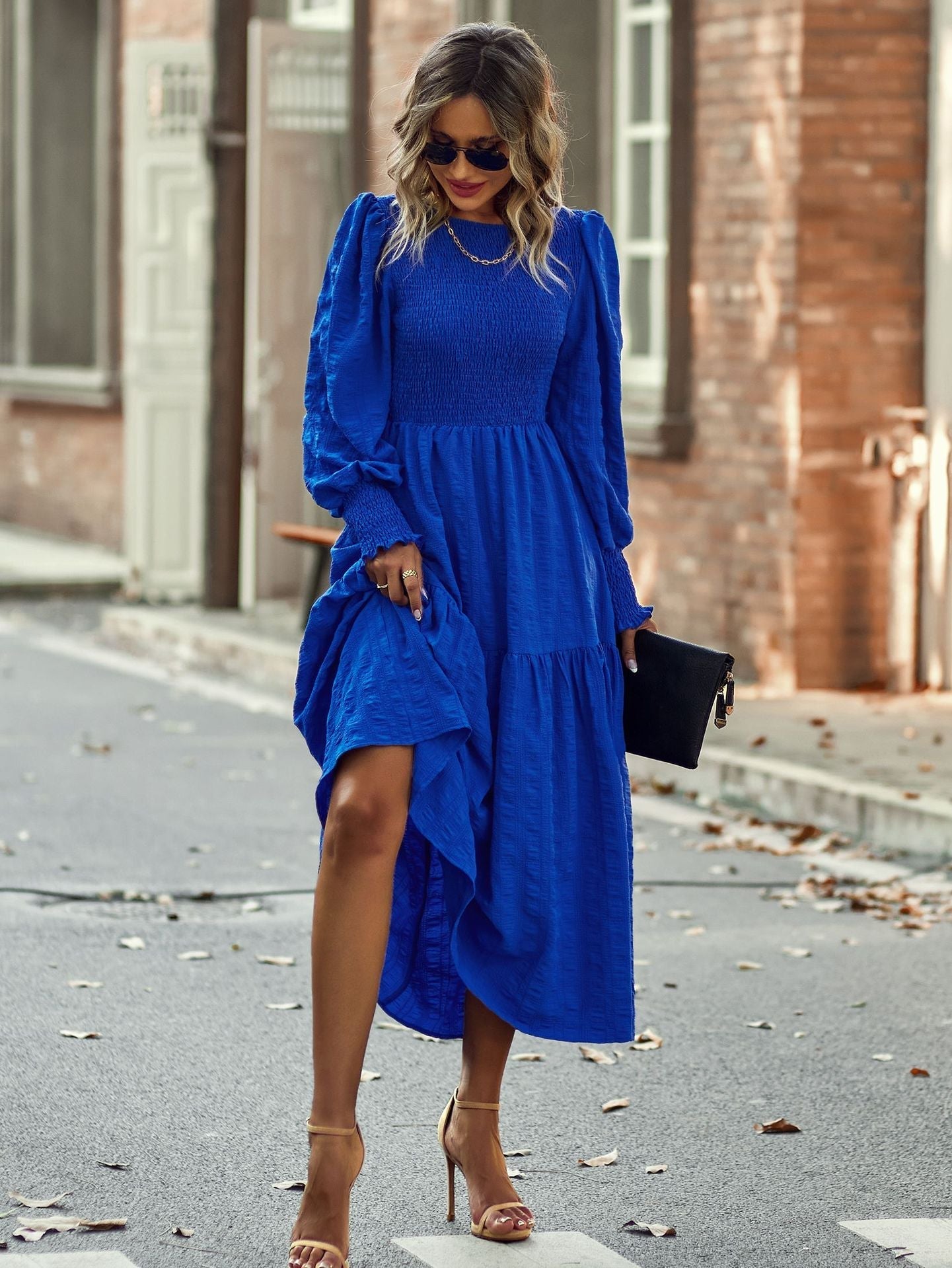 Bohemia A-line Solid Lantern Sleeve Maxi Dress Mssaz Desses