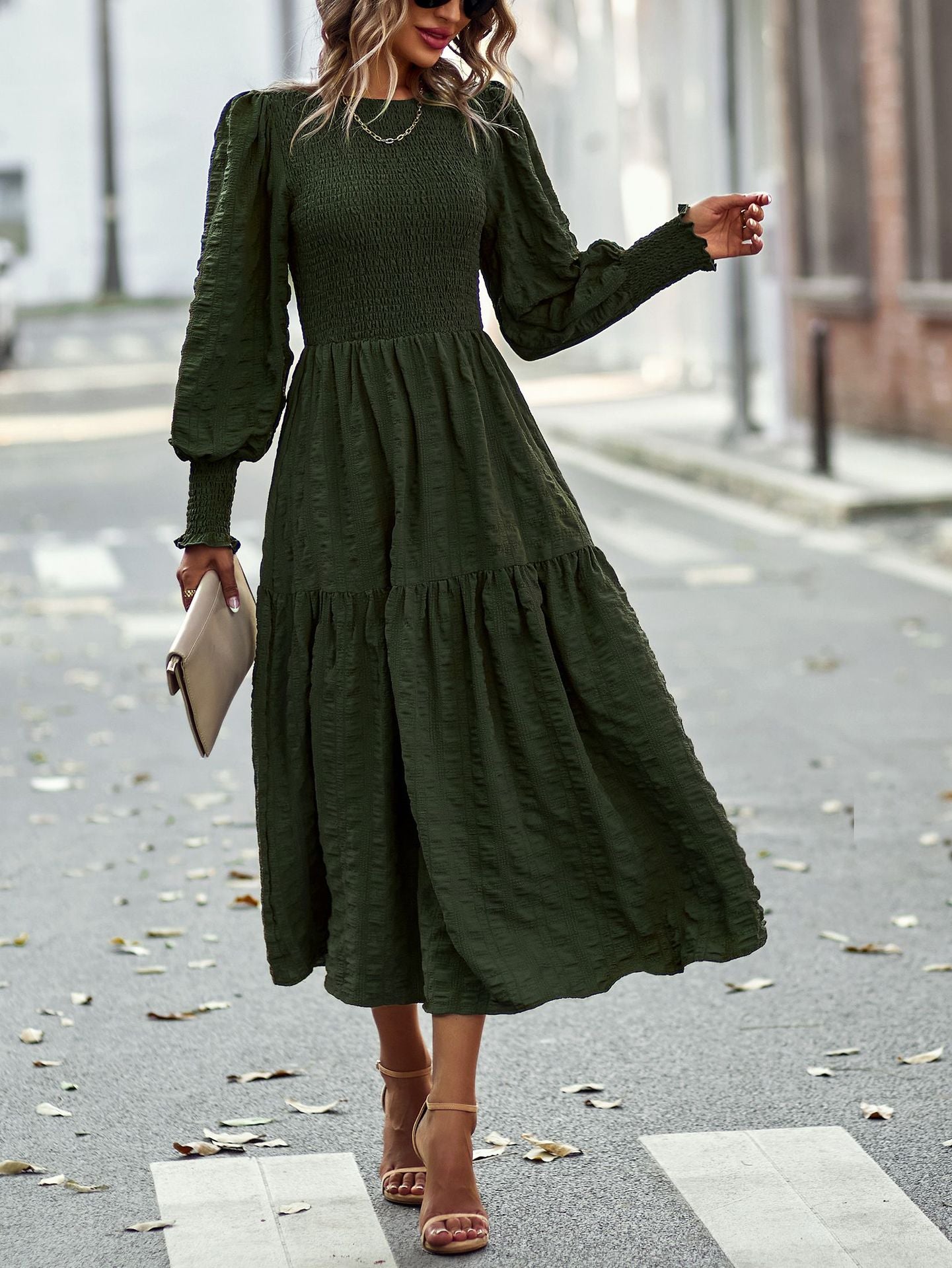 Bohemia A-line Solid Lantern Sleeve Maxi Dress Mssaz Desses