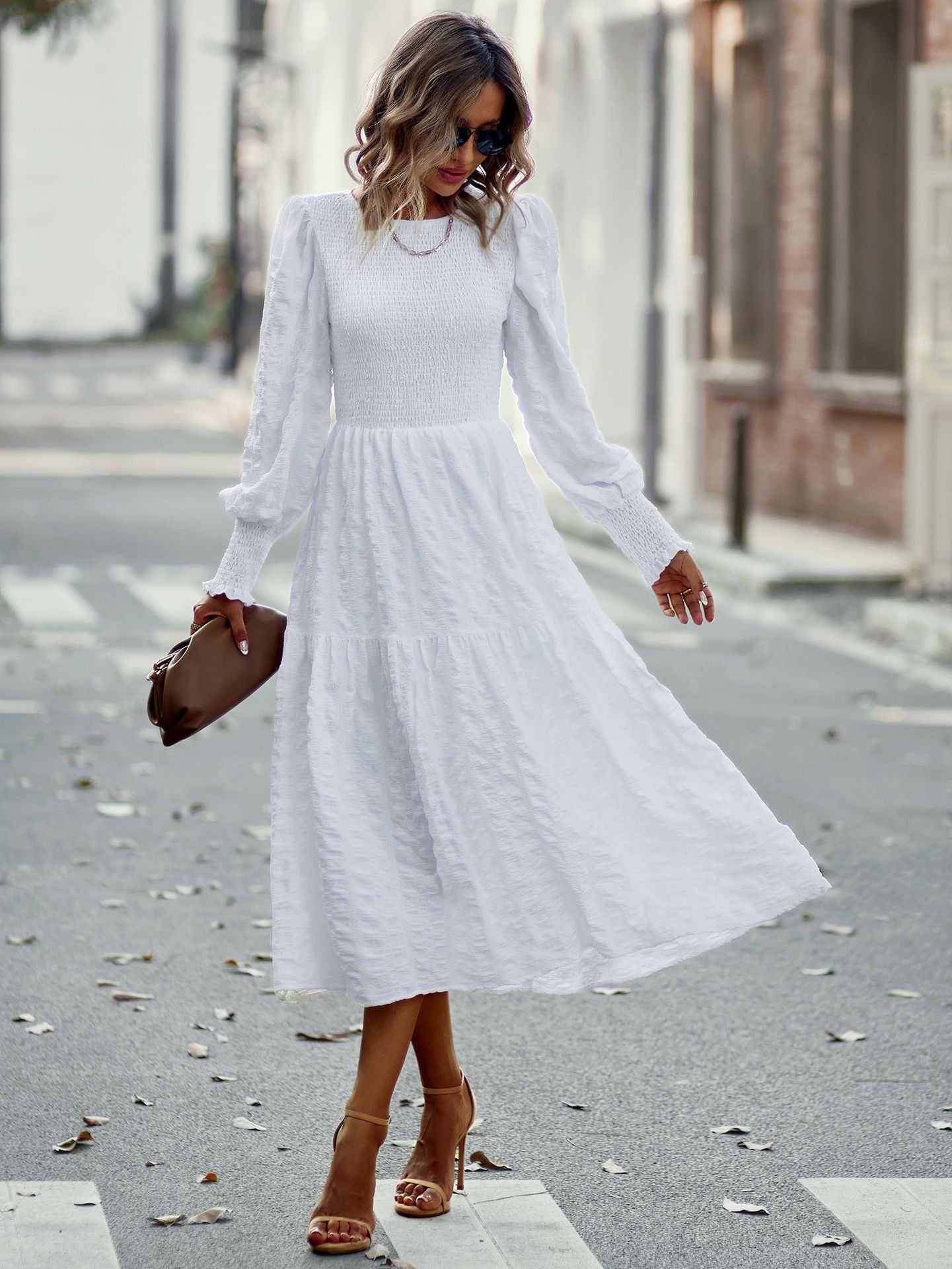 Bohemia A-line Solid Lantern Sleeve Maxi Dress Mssaz Desses
