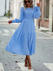 Bohemia A-line Solid Lantern Sleeve Maxi Dress Mssaz Desses