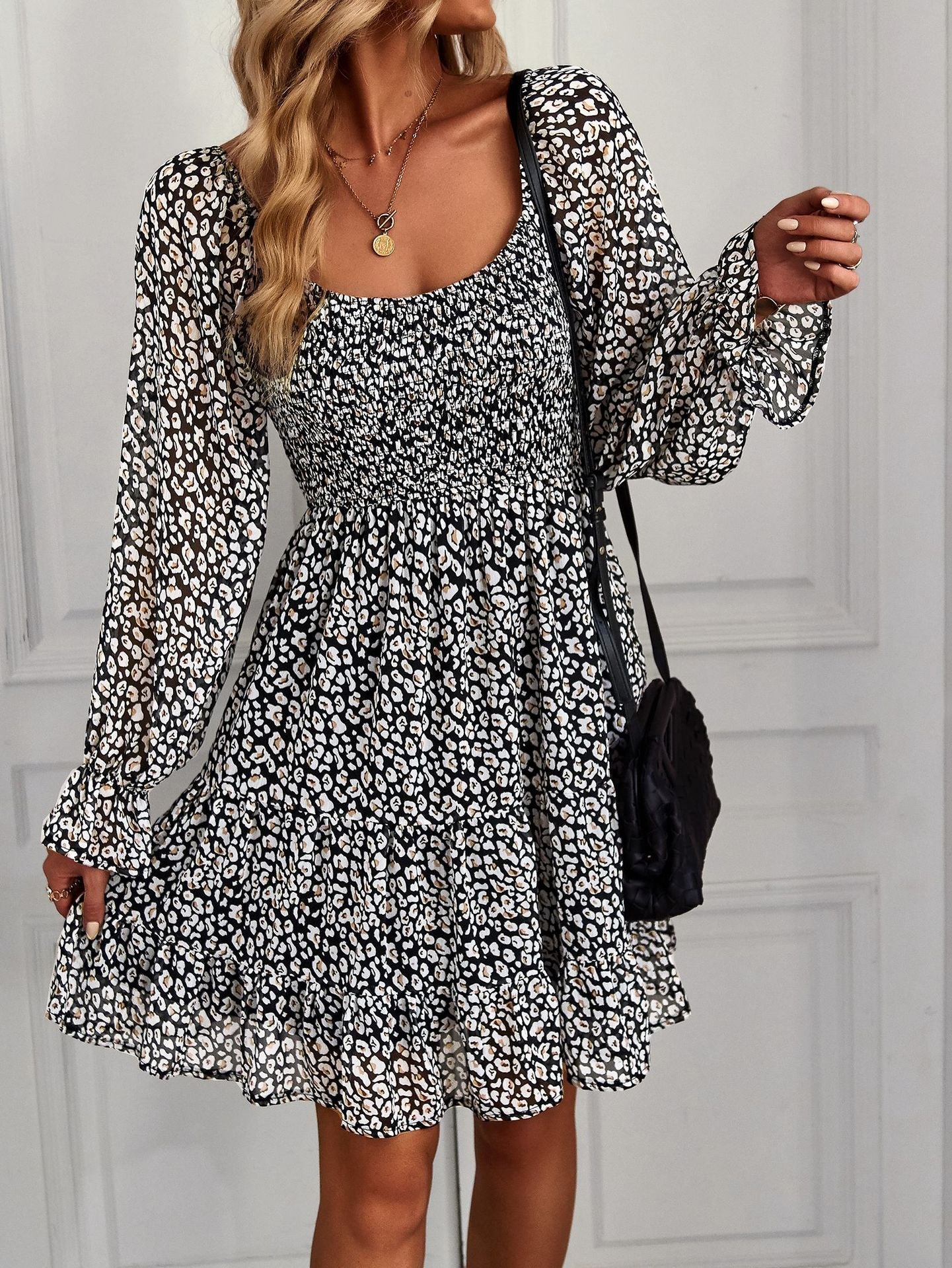 Bohemia Floral Print Ruffles Elastic Waist Mini Dress Mssaz Desses