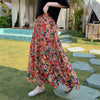 Bohemian High Elastic Waist Printed Chiffon Floral Maxi Skirts Mssza