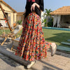 Bohemian High Elastic Waist Printed Chiffon Floral Maxi Skirts Mssza