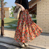 Bohemian High Elastic Waist Printed Chiffon Floral Maxi Skirts Mssza