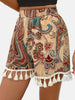Bohemian Indie Folk Printed Fringe Hem Loose Shorts Mssza