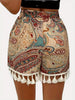 Bohemian Indie Folk Printed Fringe Hem Loose Shorts Mssza