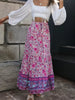 Bohemian Pleated Elastic Waist A-Line Rayon Floral Print Beach Style Maxi Skirt Mssza
