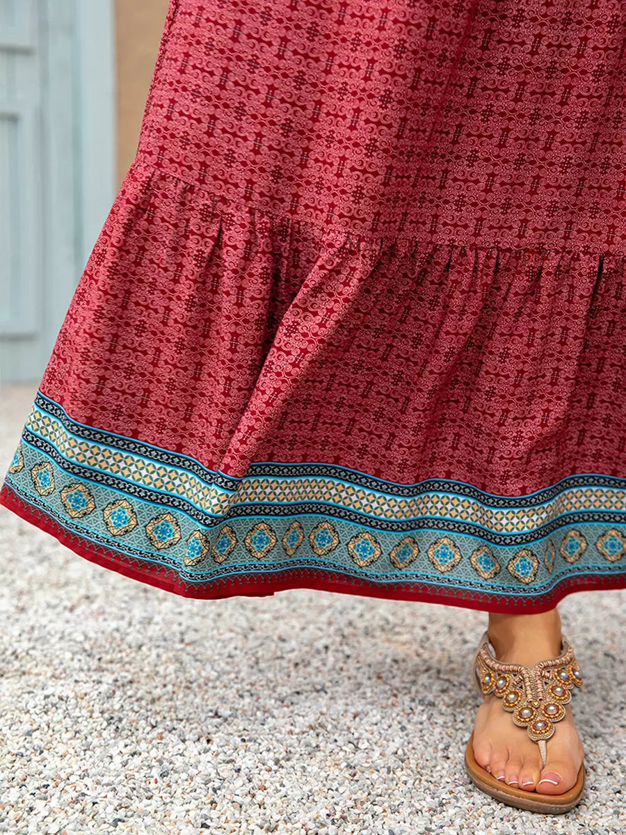 Bohemian Ruffles Plaid Printed Long High Waist Loose Skirt Mssza