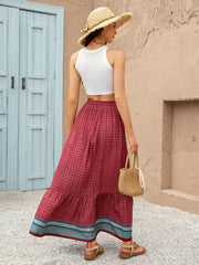 Bohemian Ruffles Plaid Printed Long High Waist Loose Skirt Mssza