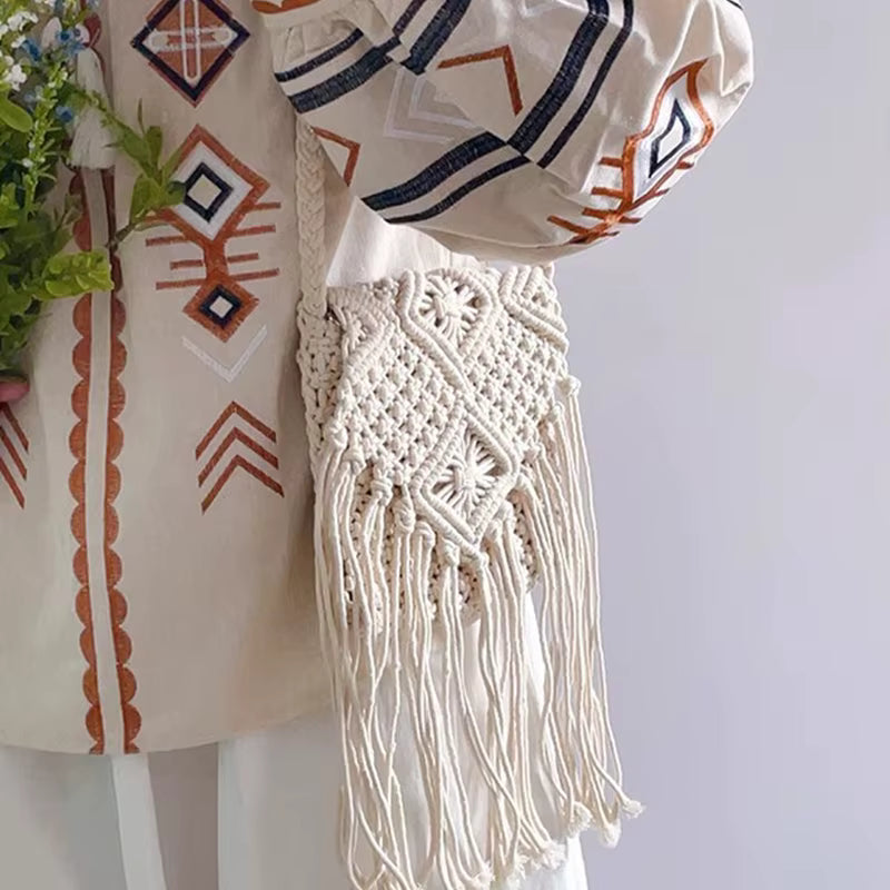 Bohemian Woven Hollow Out Beach Tassel Messenger Bags Mssza