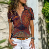 Bohemian Zipper Short Sleeve Turn-down Collar Printing Pullover Tops Mssza