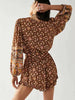 Boho Inspired Vintage Floral Print Long Sleeve Belted Jumpsuit Mssza