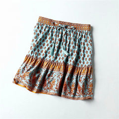 Boho Style High Elastic Waist Rayon A-Line Short Skirt Mssza