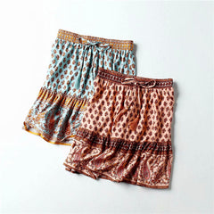 Boho Style High Elastic Waist Rayon A-Line Short Skirt Mssza