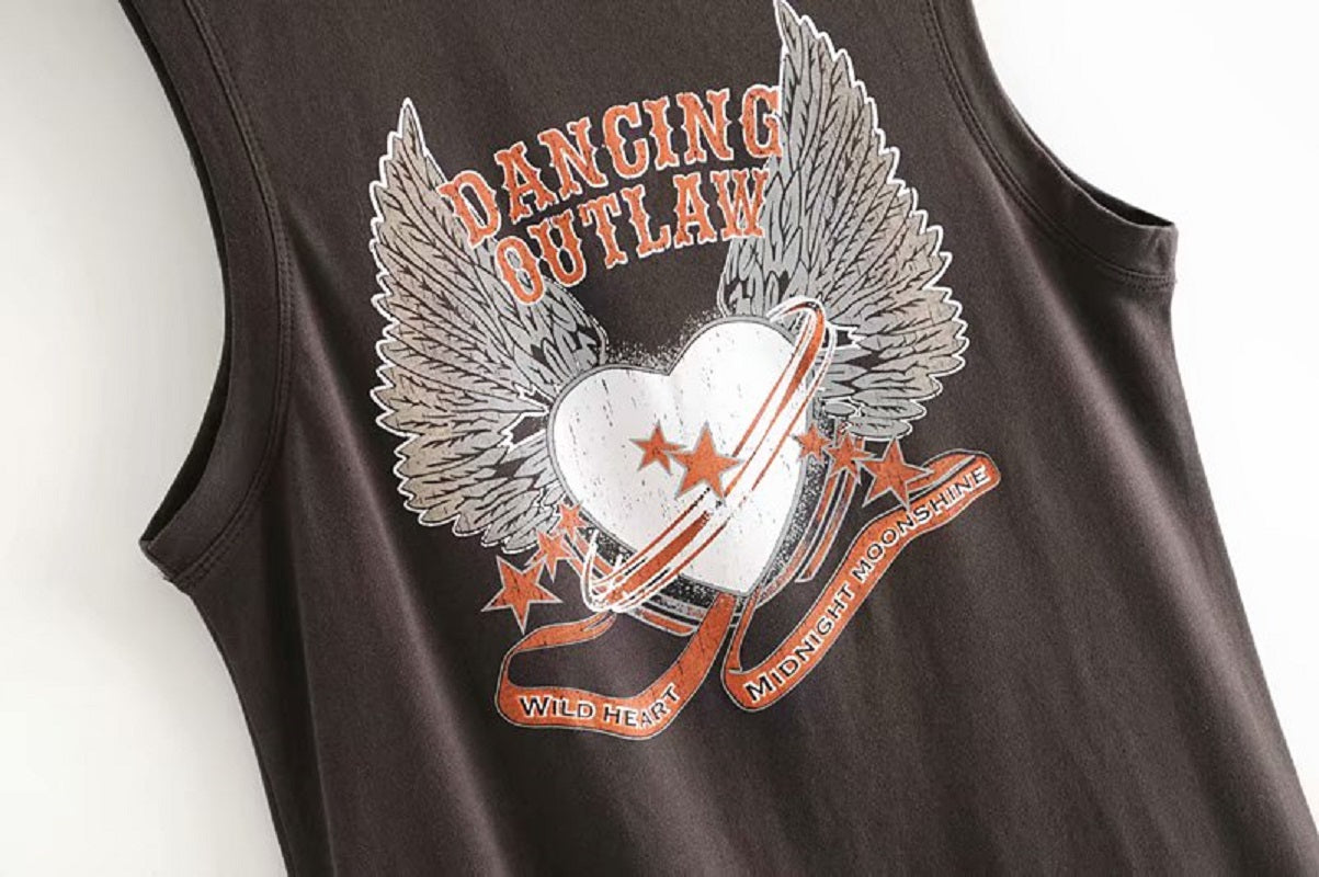 Boho chic sleeveless cartoon print tank tops Mssza