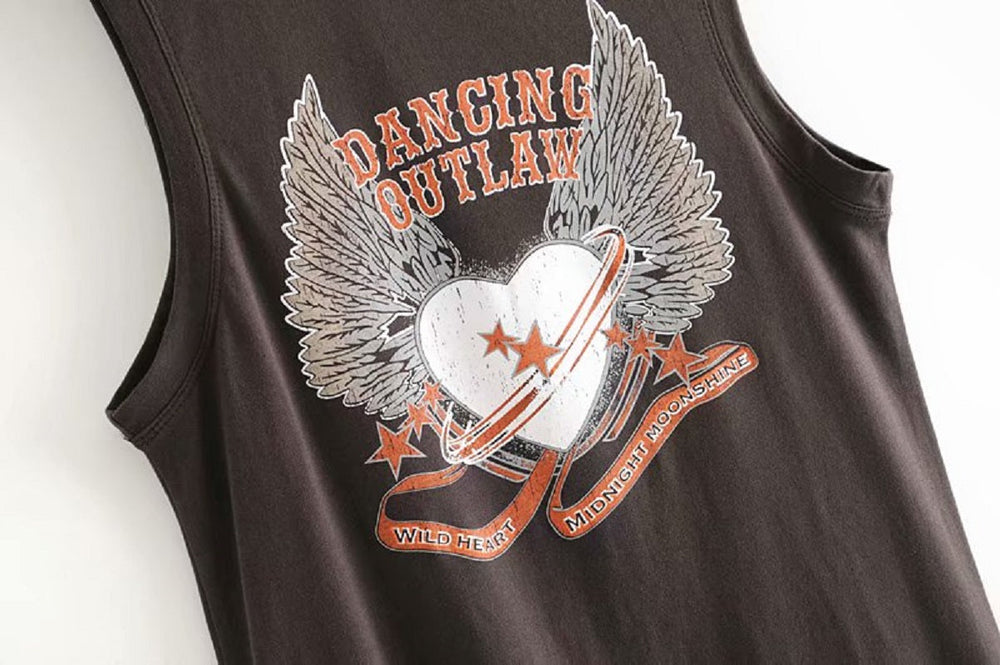 Boho chic sleeveless cartoon print tank tops Mssza