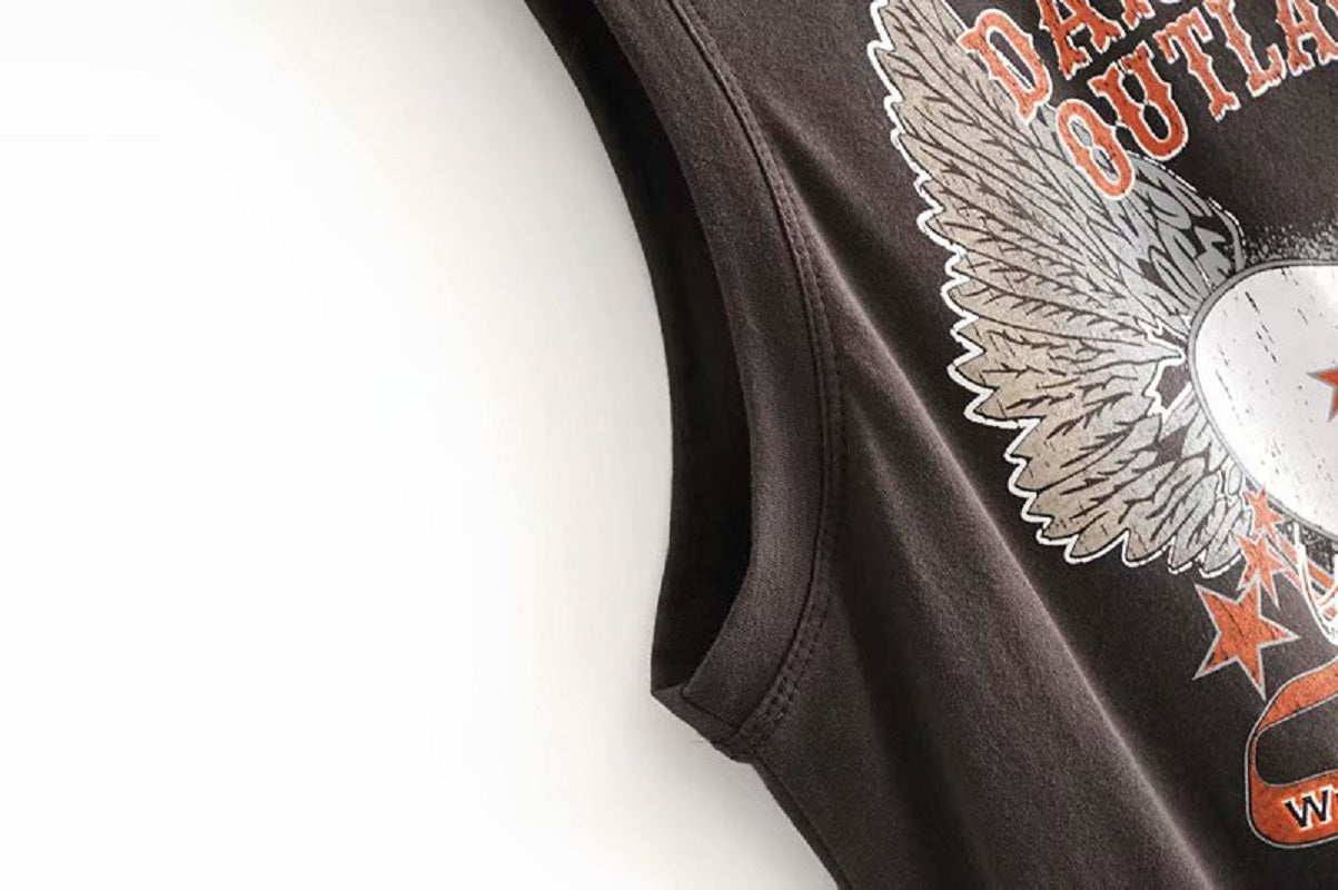 Boho chic sleeveless cartoon print tank tops Mssza