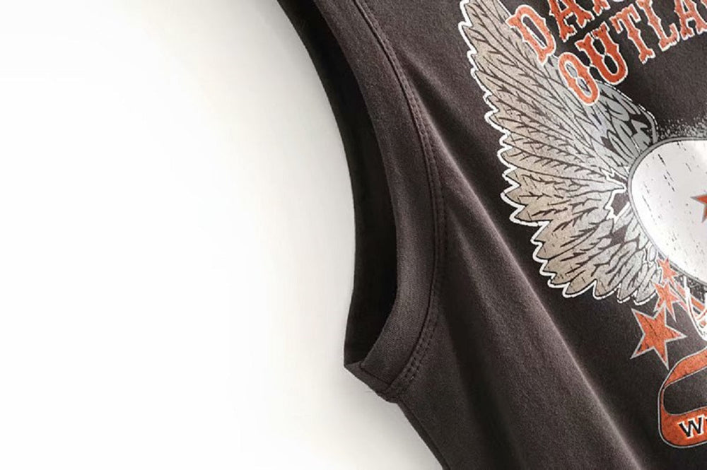 Boho chic sleeveless cartoon print tank tops Mssza