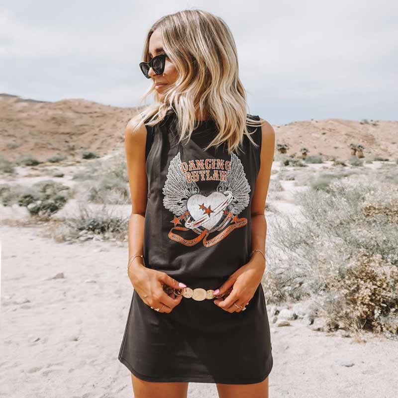 Boho chic sleeveless cartoon print tank tops Mssza