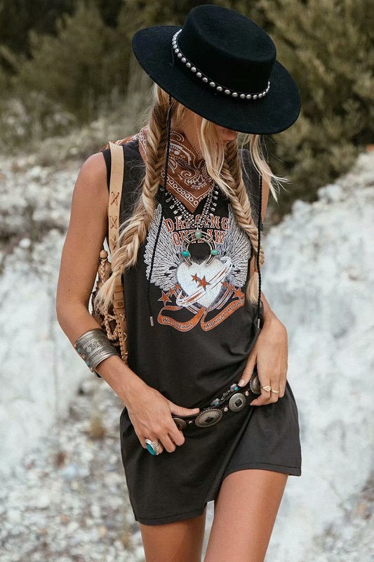 Boho chic sleeveless cartoon print tank tops Mssza