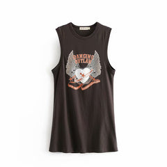 Boho chic sleeveless cartoon print tank tops Mssza