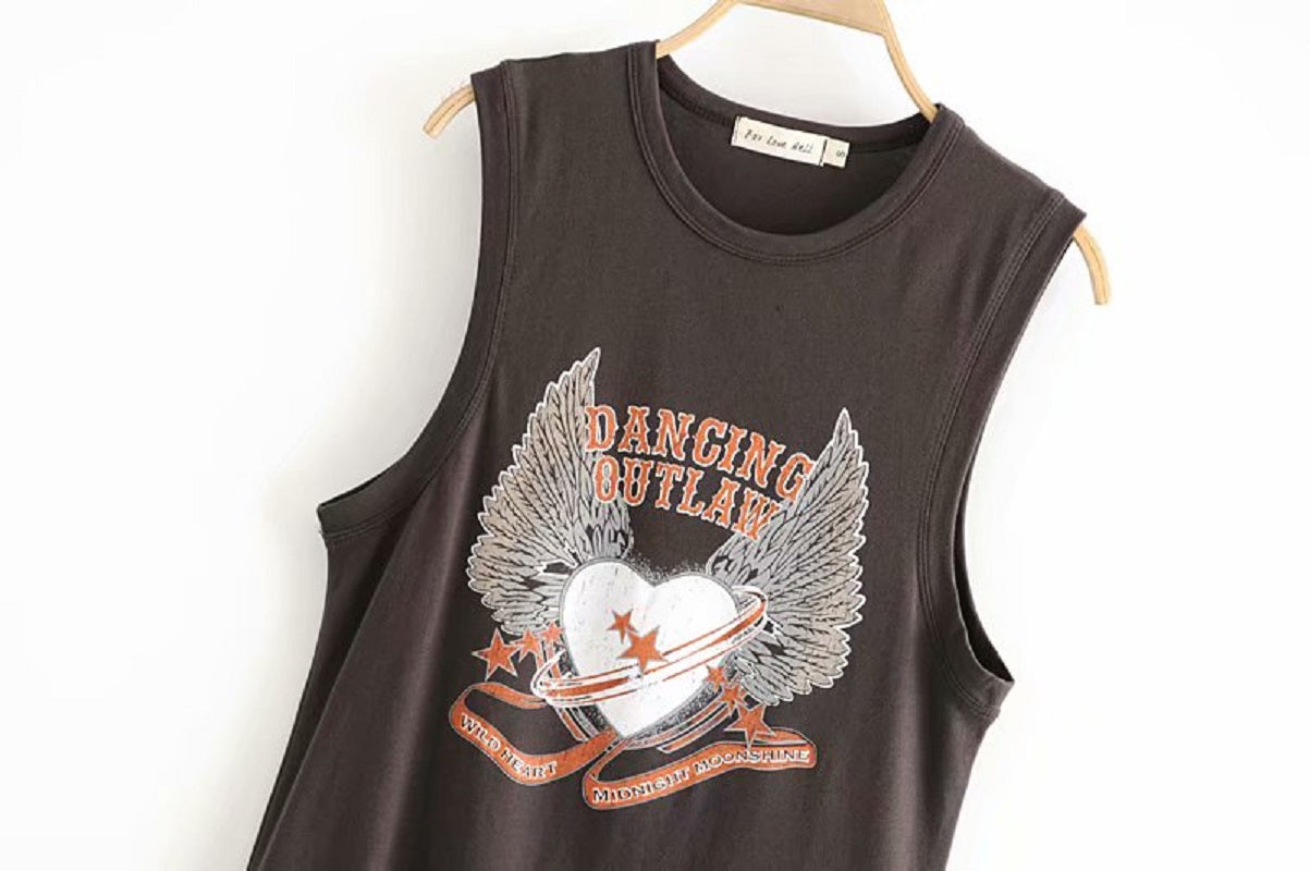 Boho chic sleeveless cartoon print tank tops Mssza