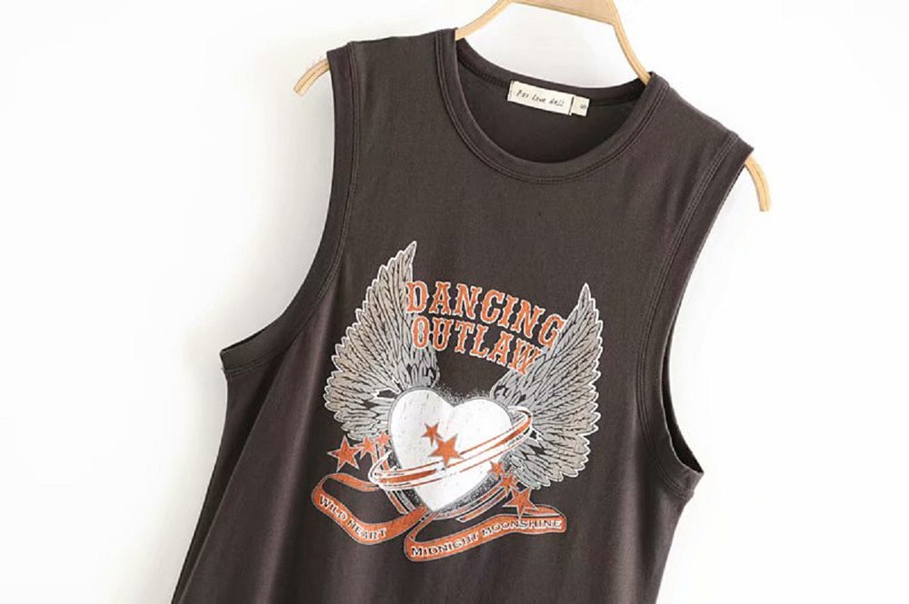 Boho chic sleeveless cartoon print tank tops Mssza