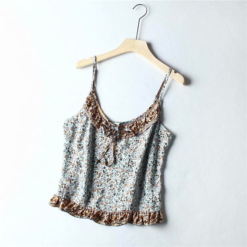 Boho chic floral print sleeveless crop tops Mssza
