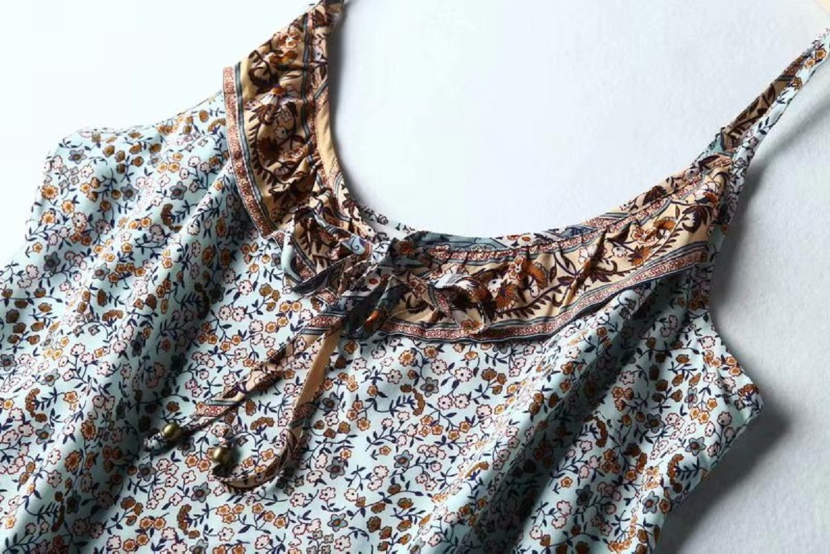 Boho chic floral print sleeveless crop tops Mssza