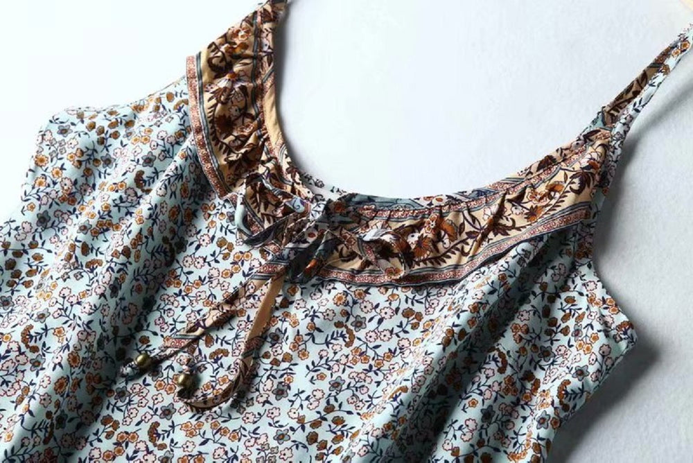 Boho chic floral print sleeveless crop tops Mssza