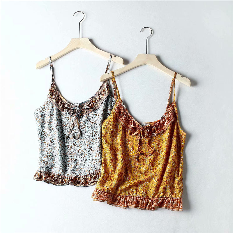Boho chic floral print sleeveless crop tops Mssza
