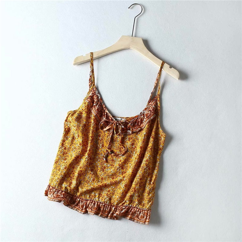 Boho chic floral print sleeveless crop tops Mssza