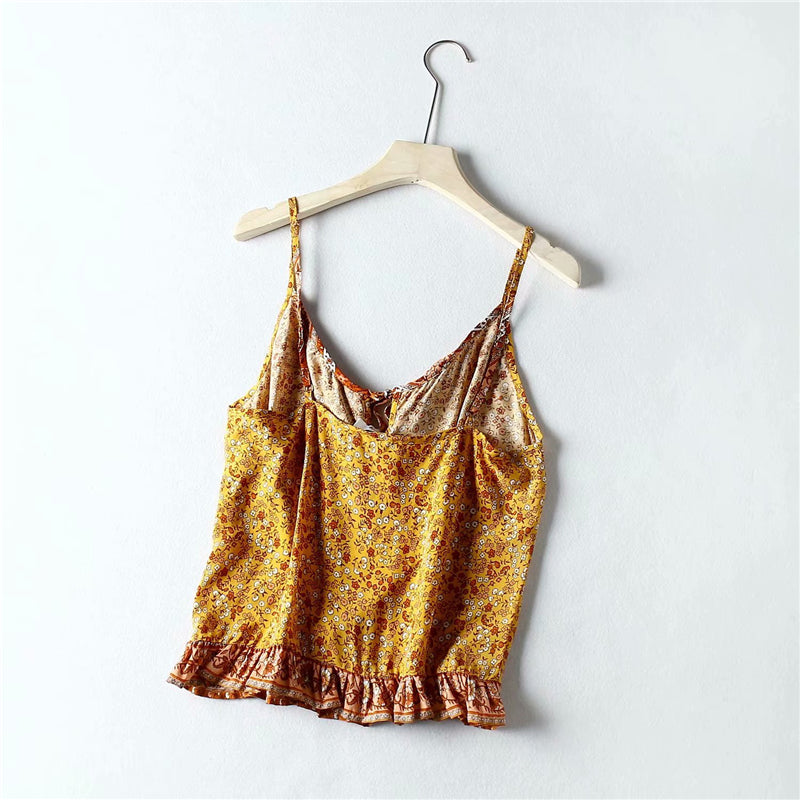 Boho chic floral print sleeveless crop tops Mssza