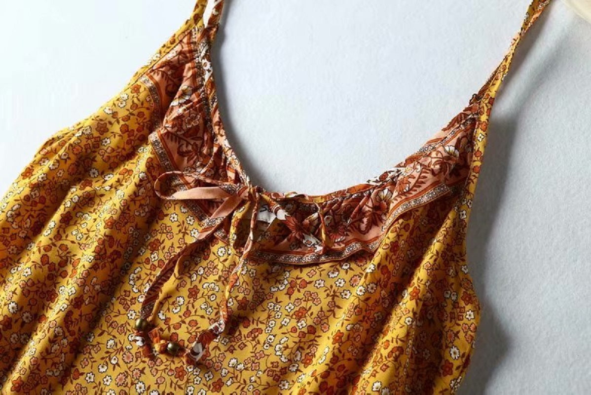 Boho chic floral print sleeveless crop tops Mssza