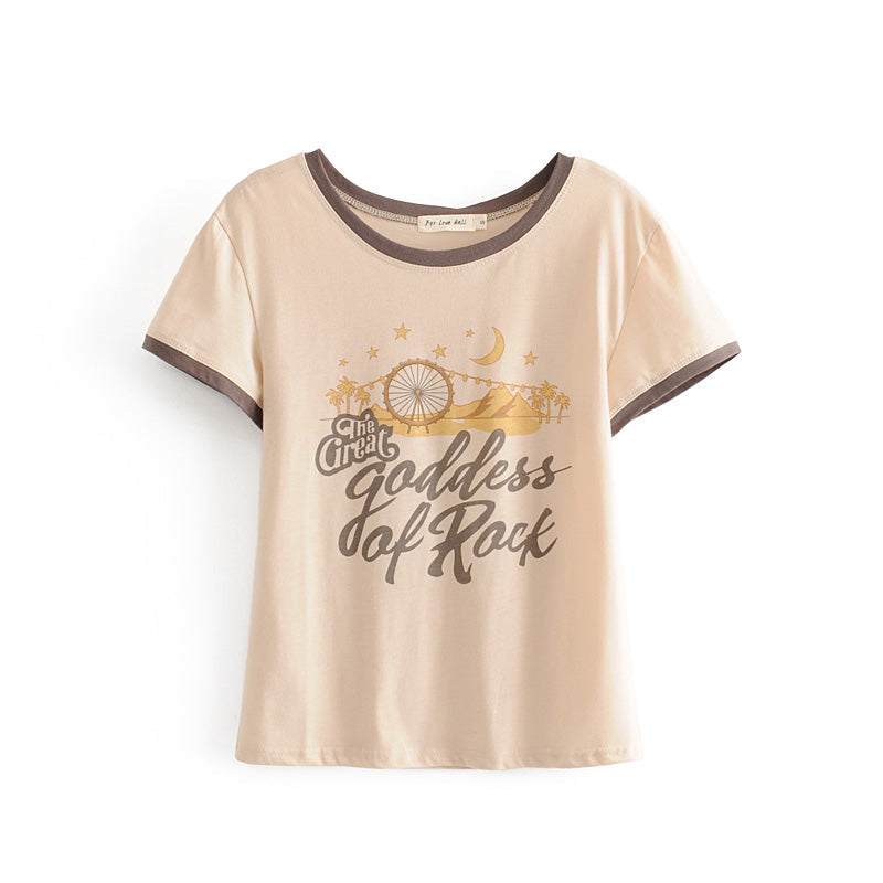 Boho chic star and moon printed tops t-shirt Mssza