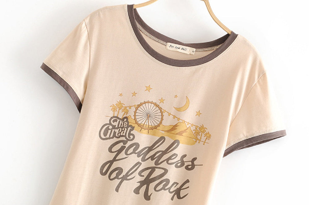 Boho chic star and moon printed tops t-shirt Mssza