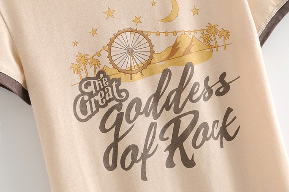 Boho chic star and moon printed tops t-shirt Mssza