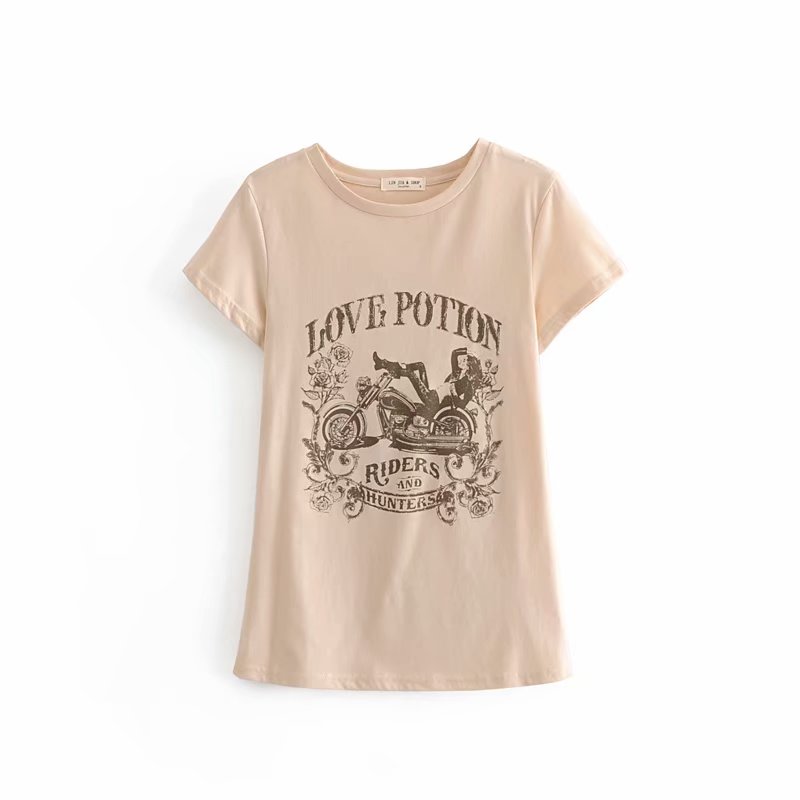 Boho vintage chic Motorcycle beauty print short sleeve t-shirt Mssza