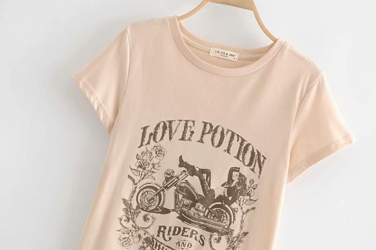 Boho vintage chic Motorcycle beauty print short sleeve t-shirt Mssza