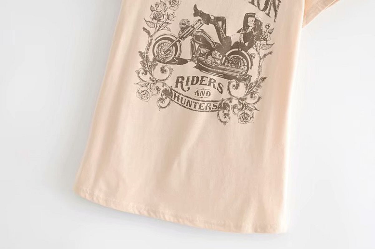 Boho vintage chic Motorcycle beauty print short sleeve t-shirt Mssza