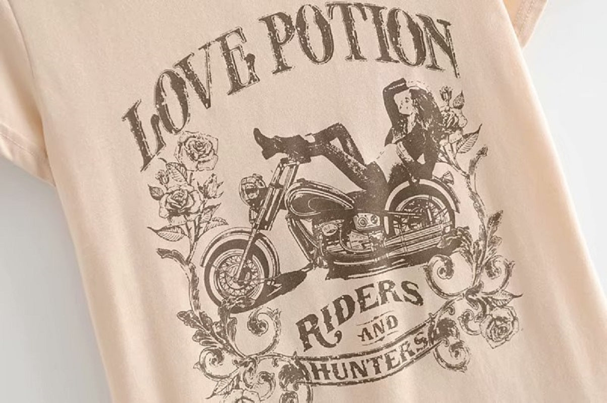 Boho vintage chic Motorcycle beauty print short sleeve t-shirt Mssza