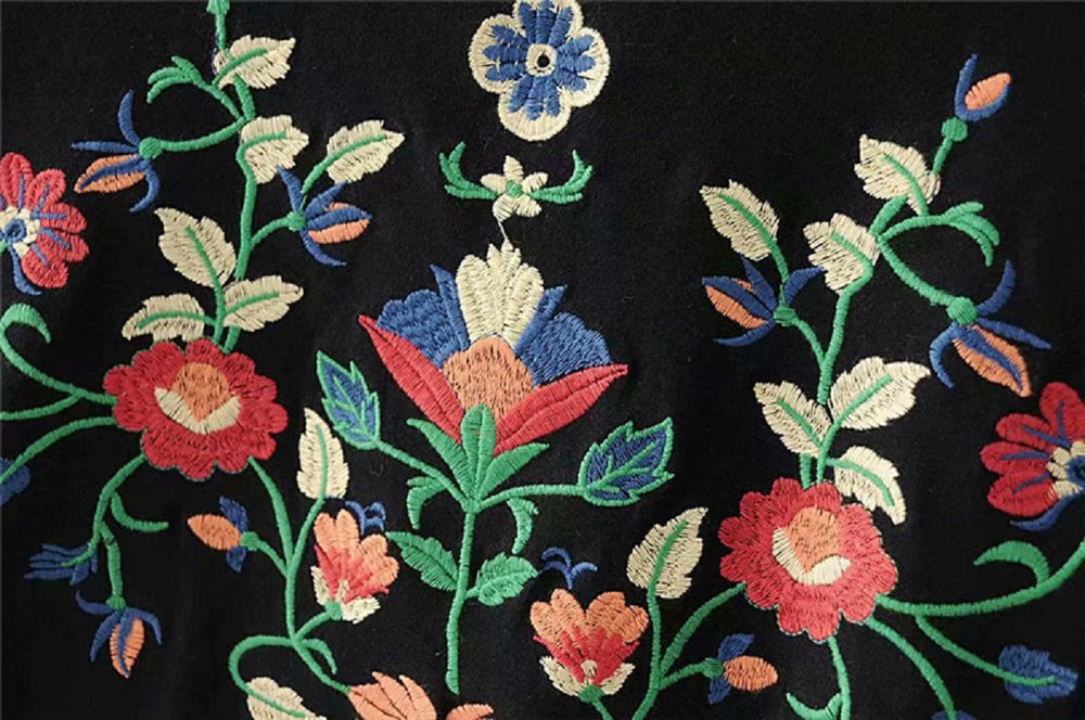 Boho vintage chic floral embroidery short sleeve t-shirt Mssza